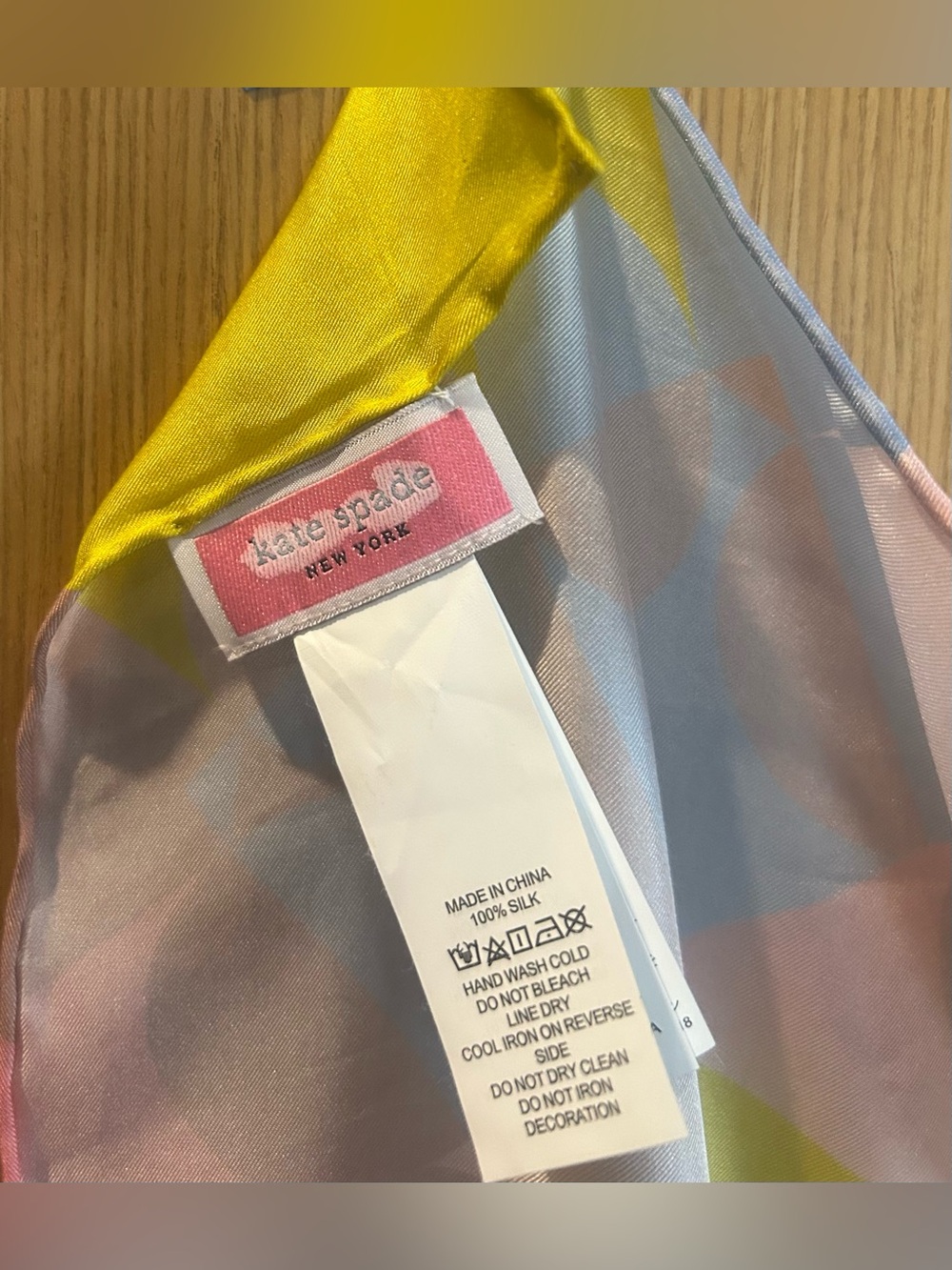 kate spade Geospade Pastel 100% Silk Scarf in Blue, Pink & Yellow - Picture 3 of 4